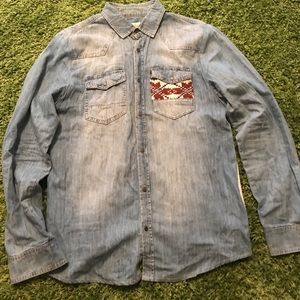 Denim sweater button up