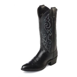 Justin Buck Black Leather Cowboy Boots w/Stitching