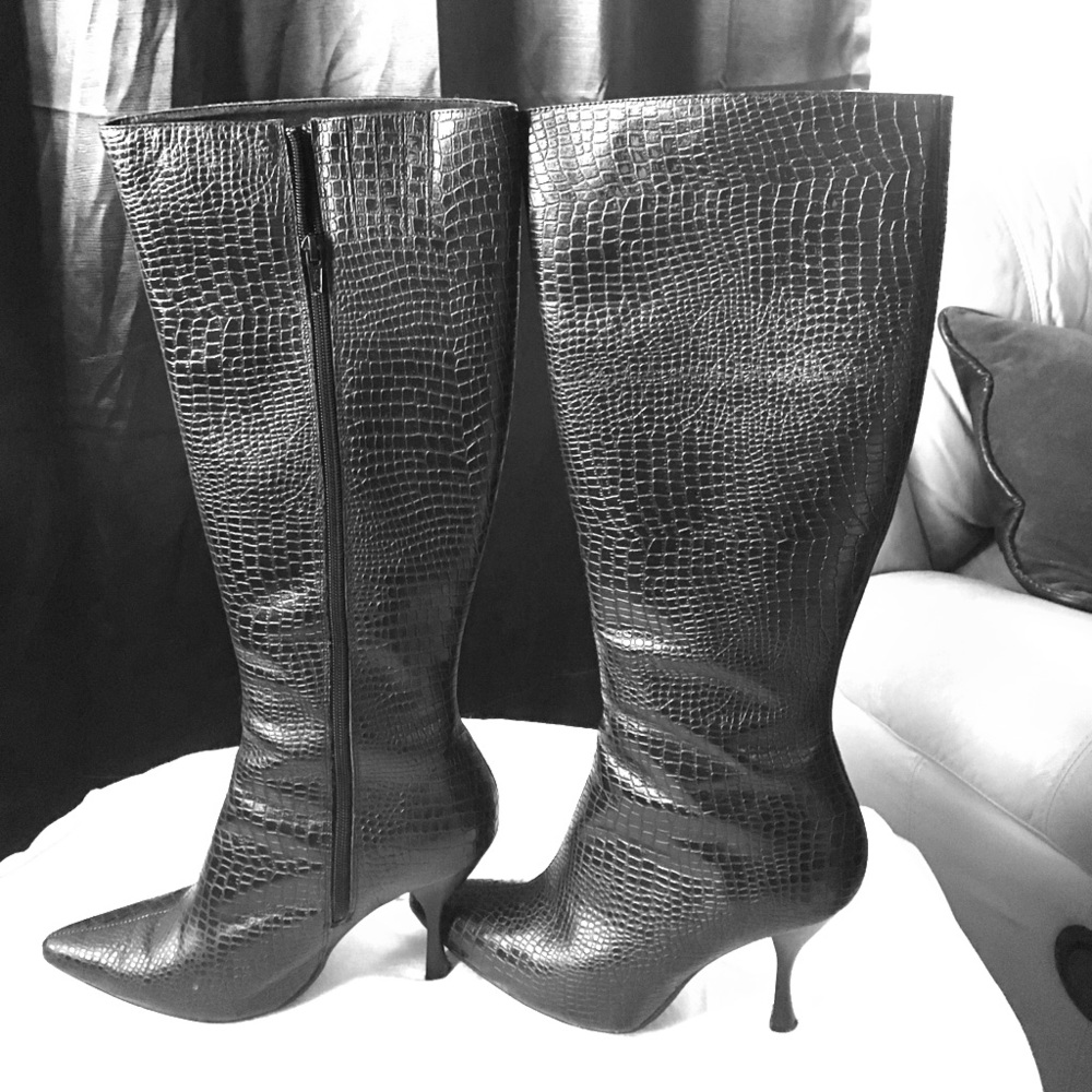 Black Tall Crocodile Boots