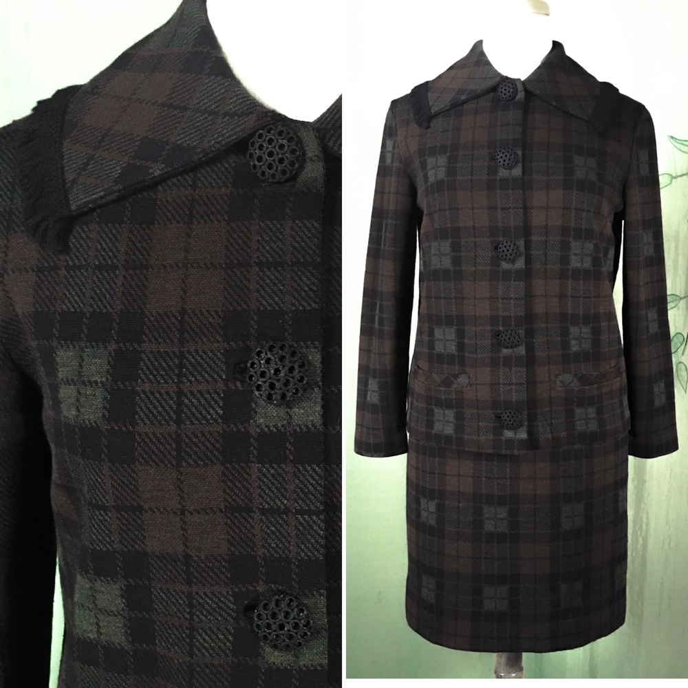 🚫SOLD🚫 Vintage 60s wool plaid suit fringe collar
