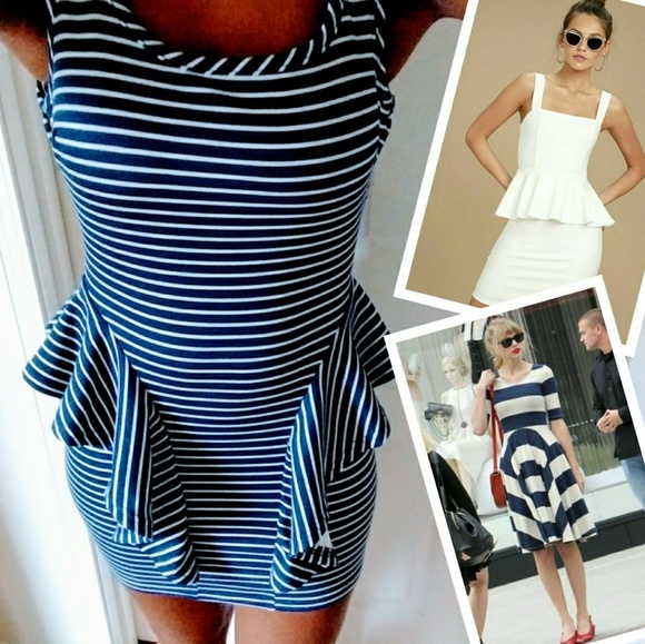 Roommates Dresses & Skirts - 🎀Navy Blue/White Sleeveless Peplum Dress Mini