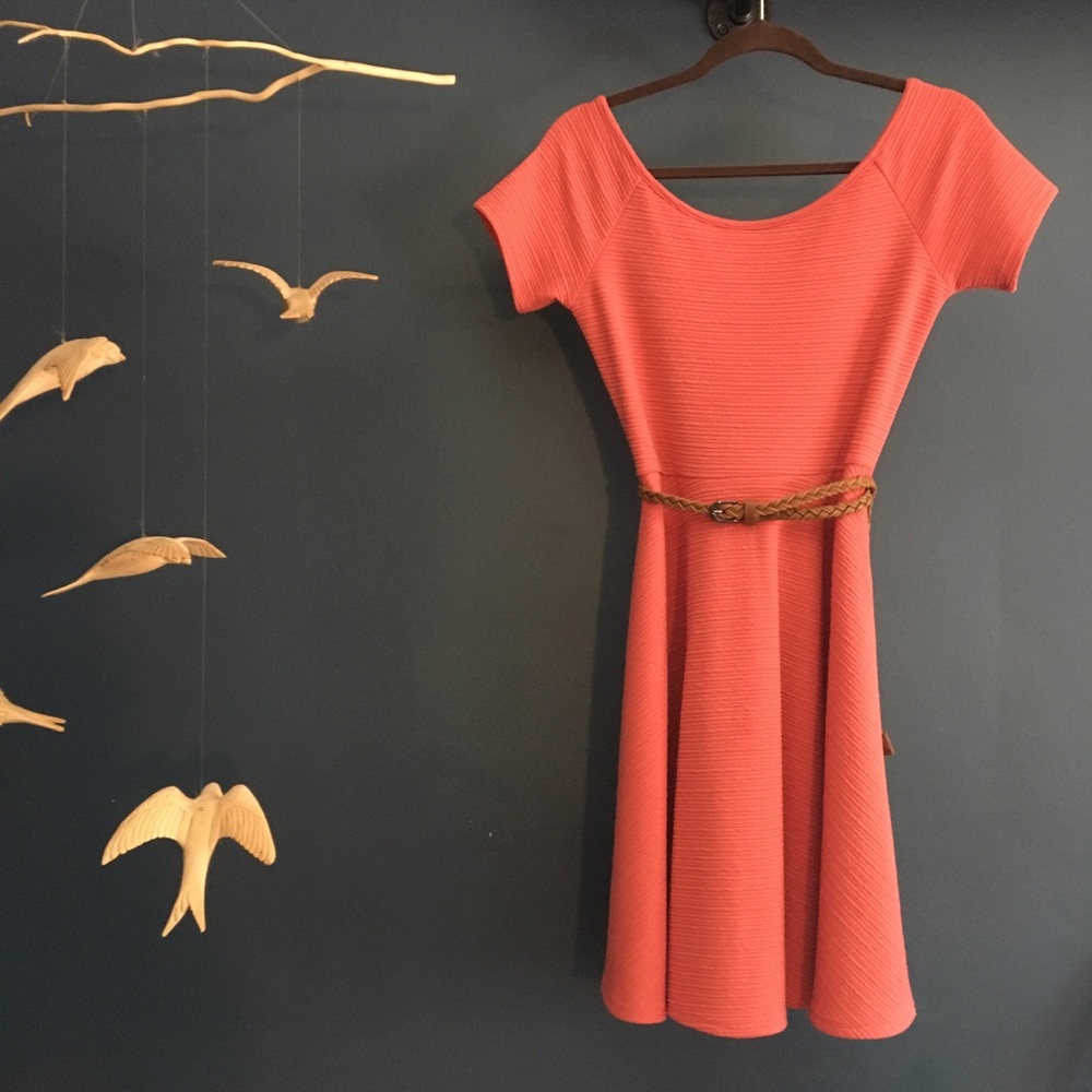 Pink skater dress with belt