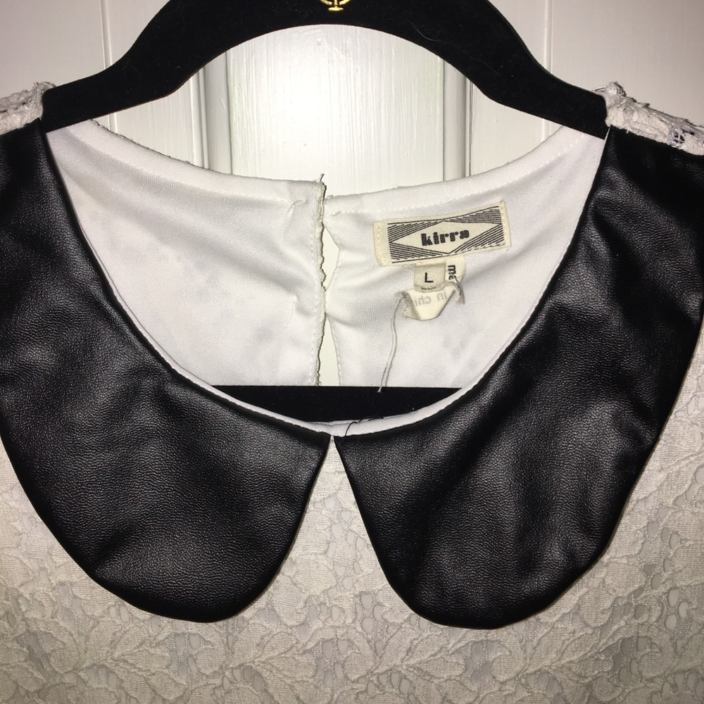 White lace with leather collar dress - Picture 5 of 6