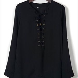 Black lace up blouse