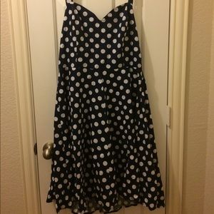 Pinup navy cotton polka dot halter dress