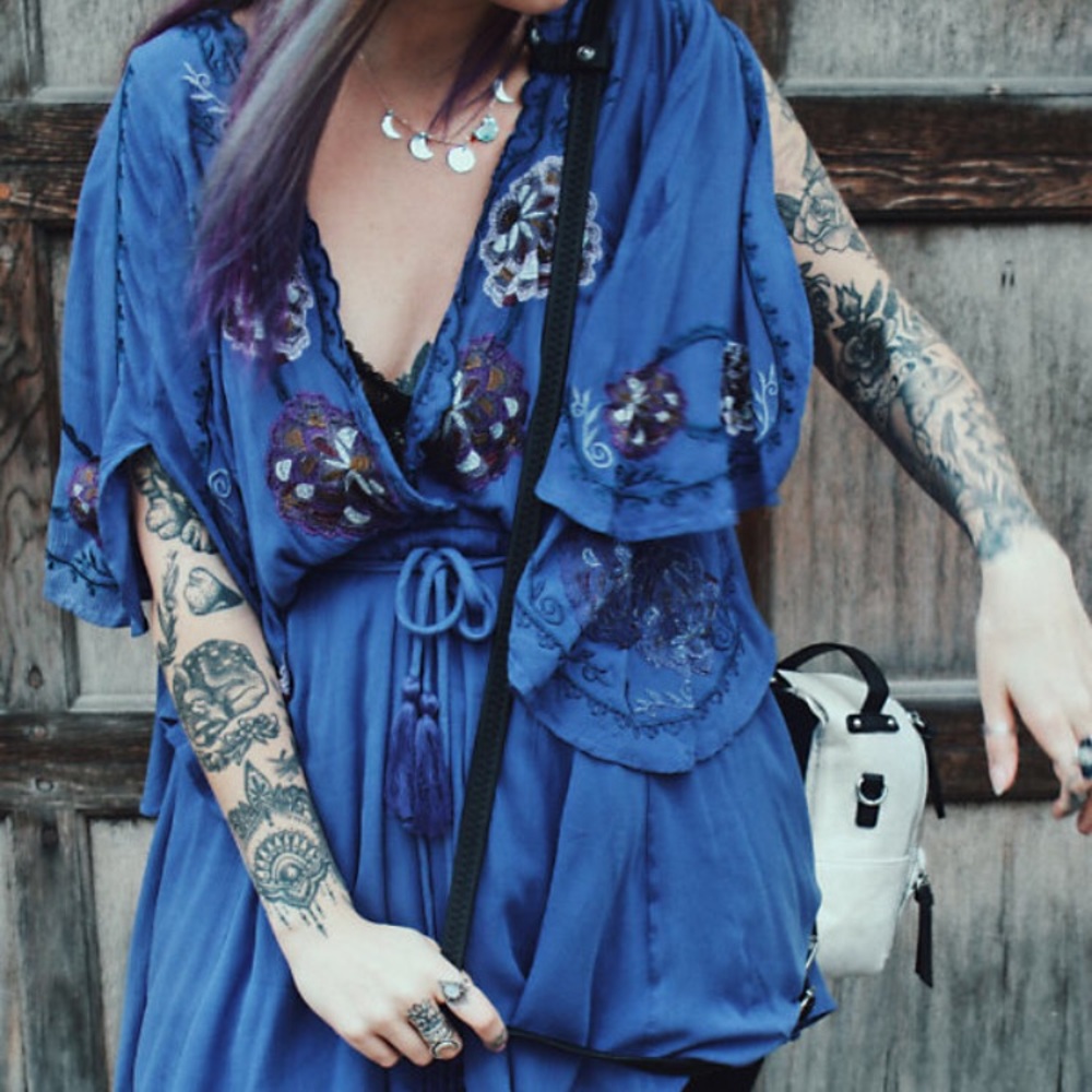 Free People Scalloped Embroidered Dress Cerulean - Picture 6 of 7
