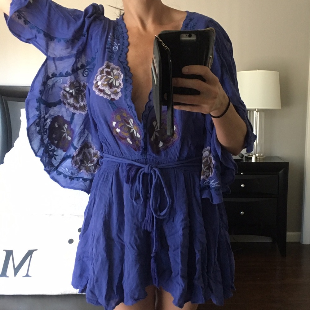 Free People Scalloped Embroidered Dress Cerulean - Picture 7 of 7