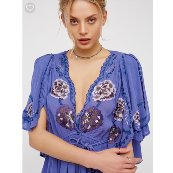 Free People Scalloped Embroidered Dress Cerulean - Picture 3 of 7