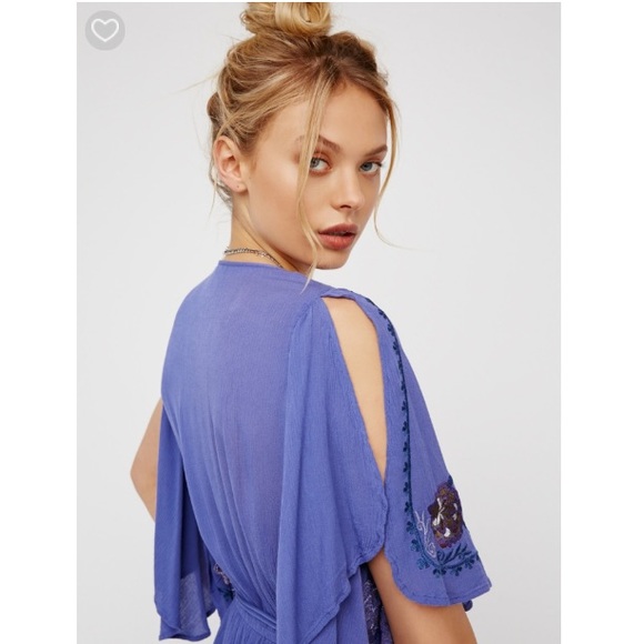 Free People Scalloped Embroidered Dress Cerulean - Picture 4 of 7