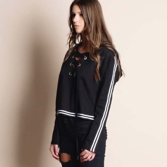 Lace Up Hoodie Top - Picture 2 of 4