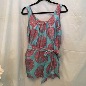 Blue and coral red Lilly Pulitzer silk top