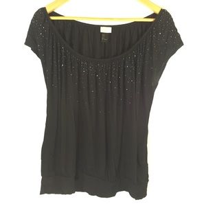 H&M Black Rhinestone Cotton Bloused Shirt