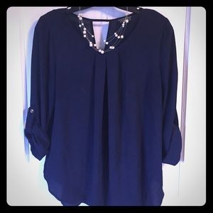 Papermoon for Stitch Fix navy keyhole blouse