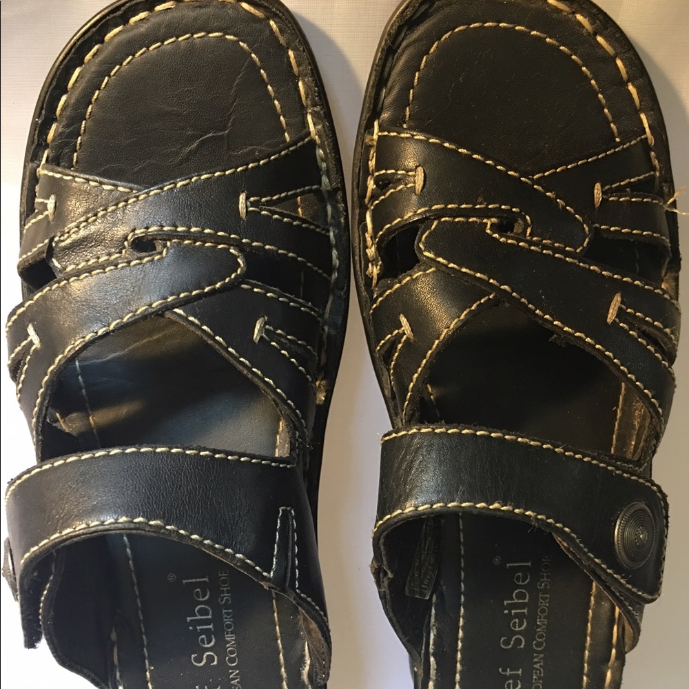 Josef Seibel Black Leather Slip On Sandals 6 1/2