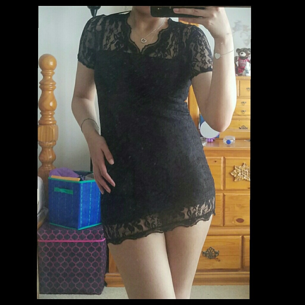 SEXY AS HELL black lace mini dress