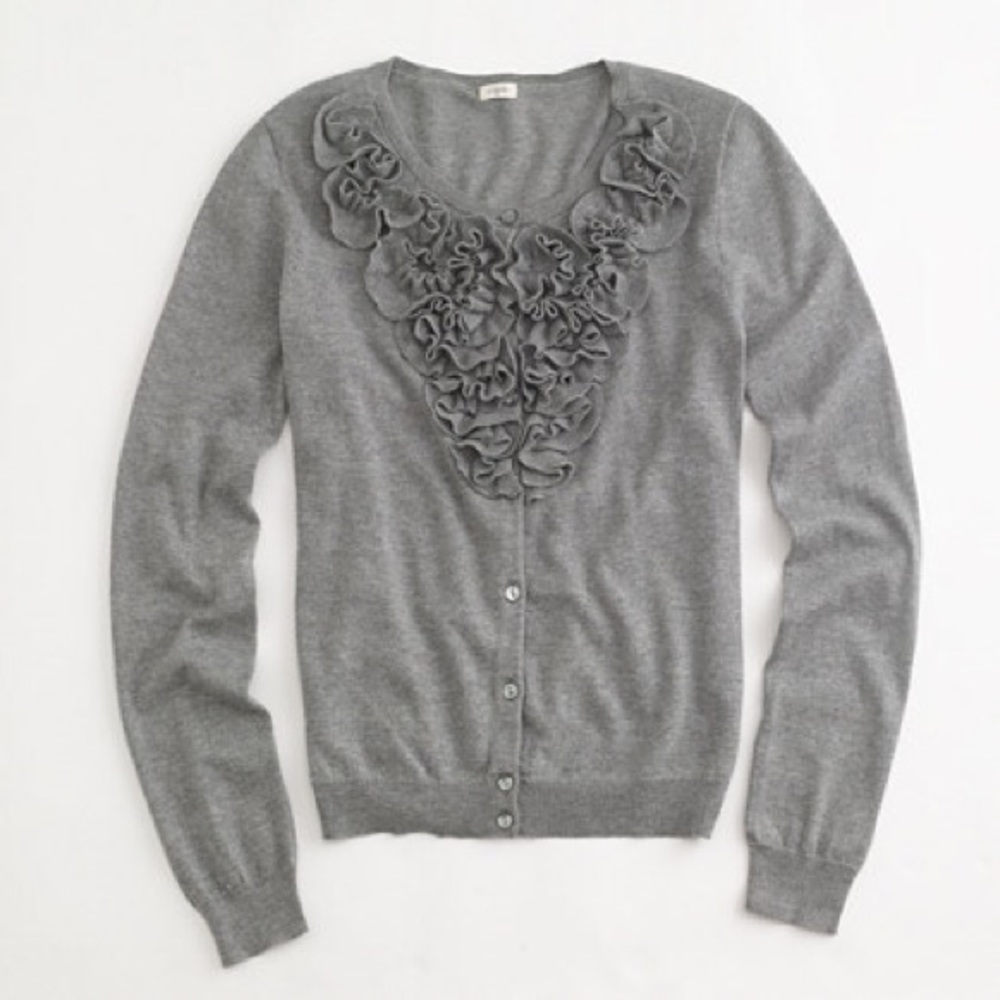 J. Crew Gray Ruffled Spring Celosia Cardigan