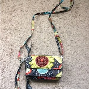 Vera Bradley Brown wristlet w/ shoulder strap