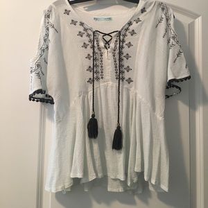 Cold Shoulder Strappy Tassle Blouse