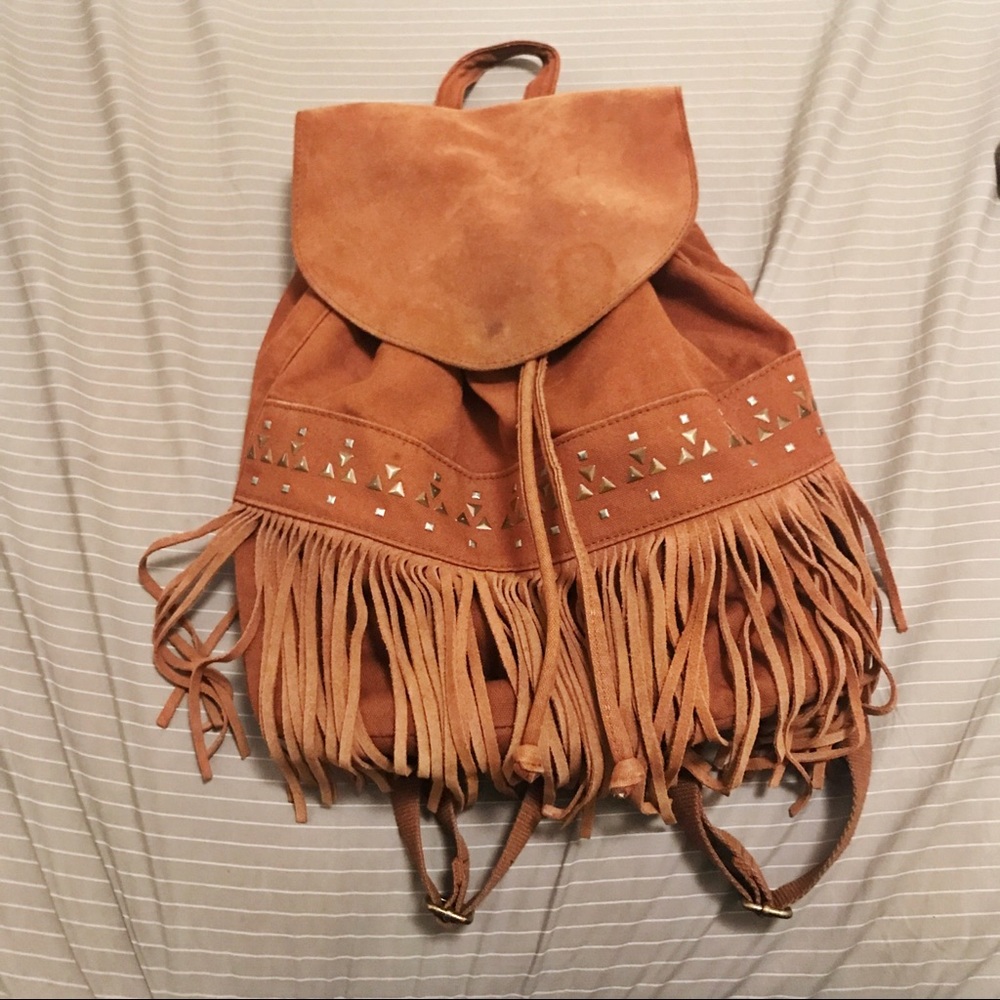 Brown fringe backpack