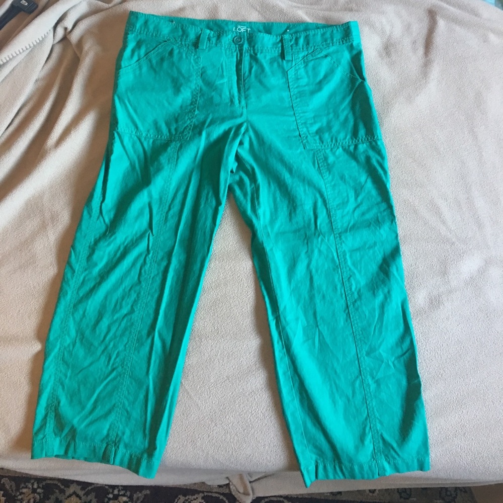 Emerald green linen capris - Ann Taylor Loft