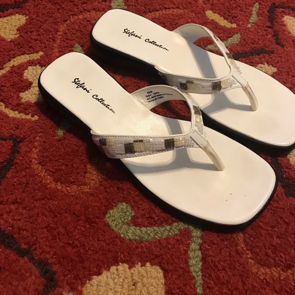 White sandals; 9 1/2W; like new