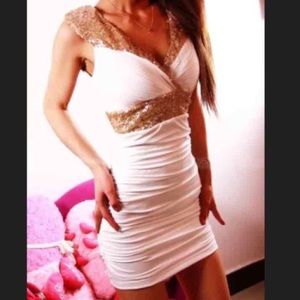 White bodycon dress white rose gold sequin small