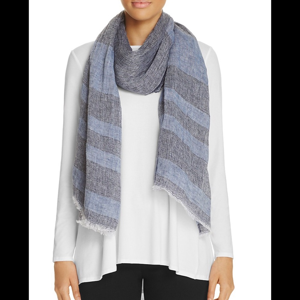 Eileen Fisher Linen Striped Scarf