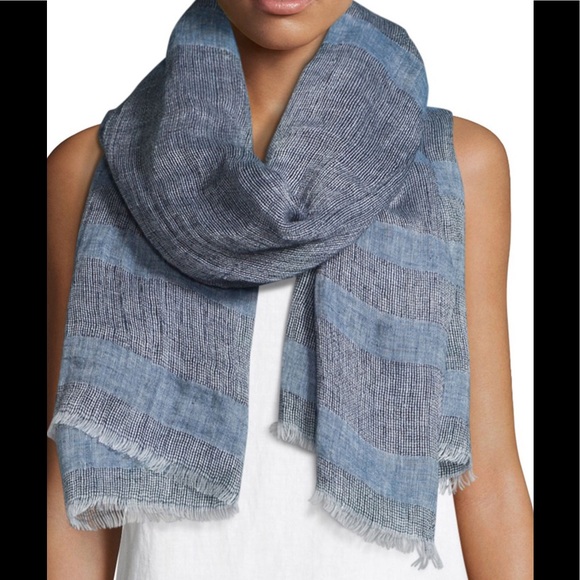 Eileen Fisher Linen Striped Scarf - Picture 2 of 3