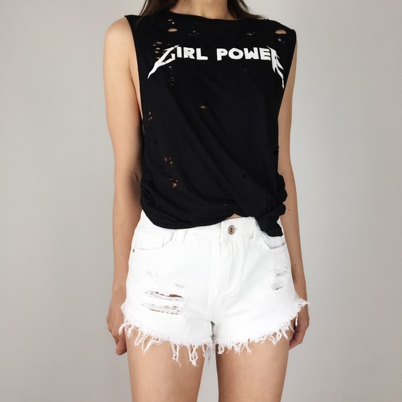 Ivory Distressed frayed denim shorts. MUSIC FEST - Picture 5 of 5