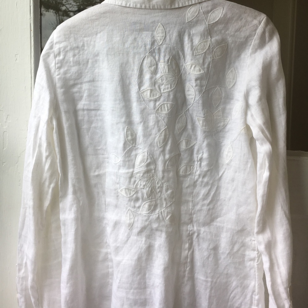 J. Jill flower detailed, linen, white blouse NWOT - Picture 5 of 7