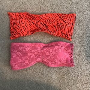 Strapless Lace bra in pink and orange