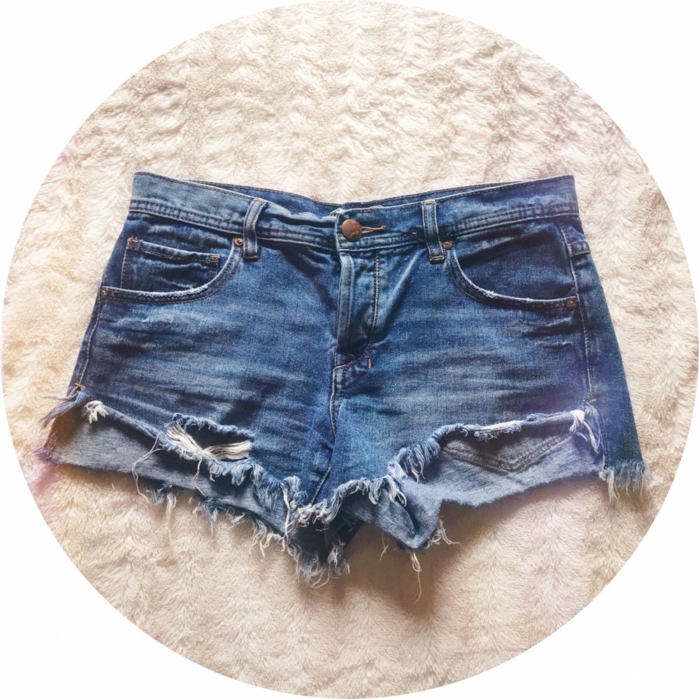 Free People Distressed Denim Cut Off Shorts