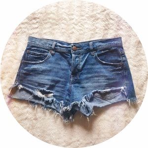 Free People Distressed Denim Cut Off Shorts