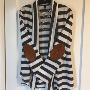 Grey and white elbow patch cardigan