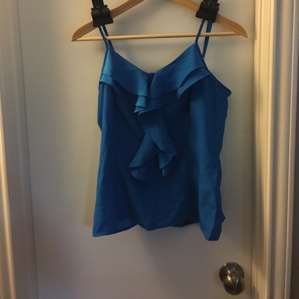 Miley Cyrus by Max Azria ruffled tank top blue.