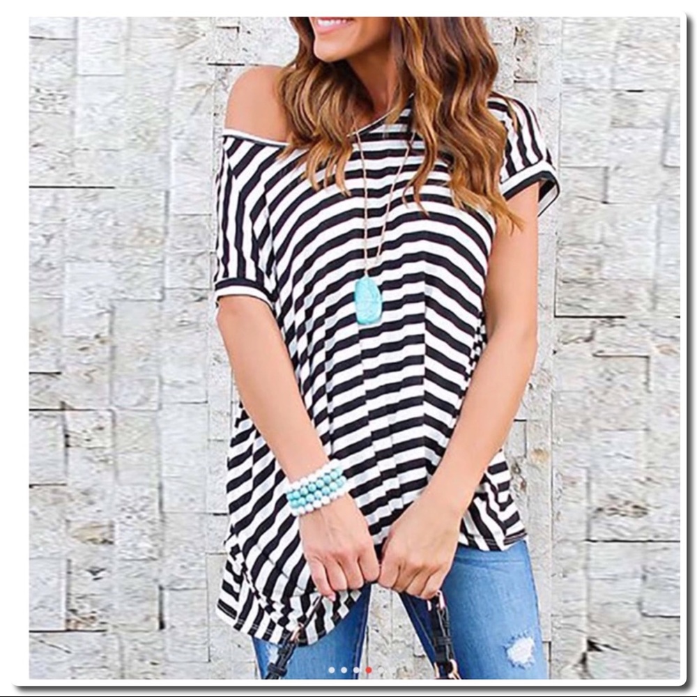 Striped gathered Hem T-Shirt - Picture 1 of 5