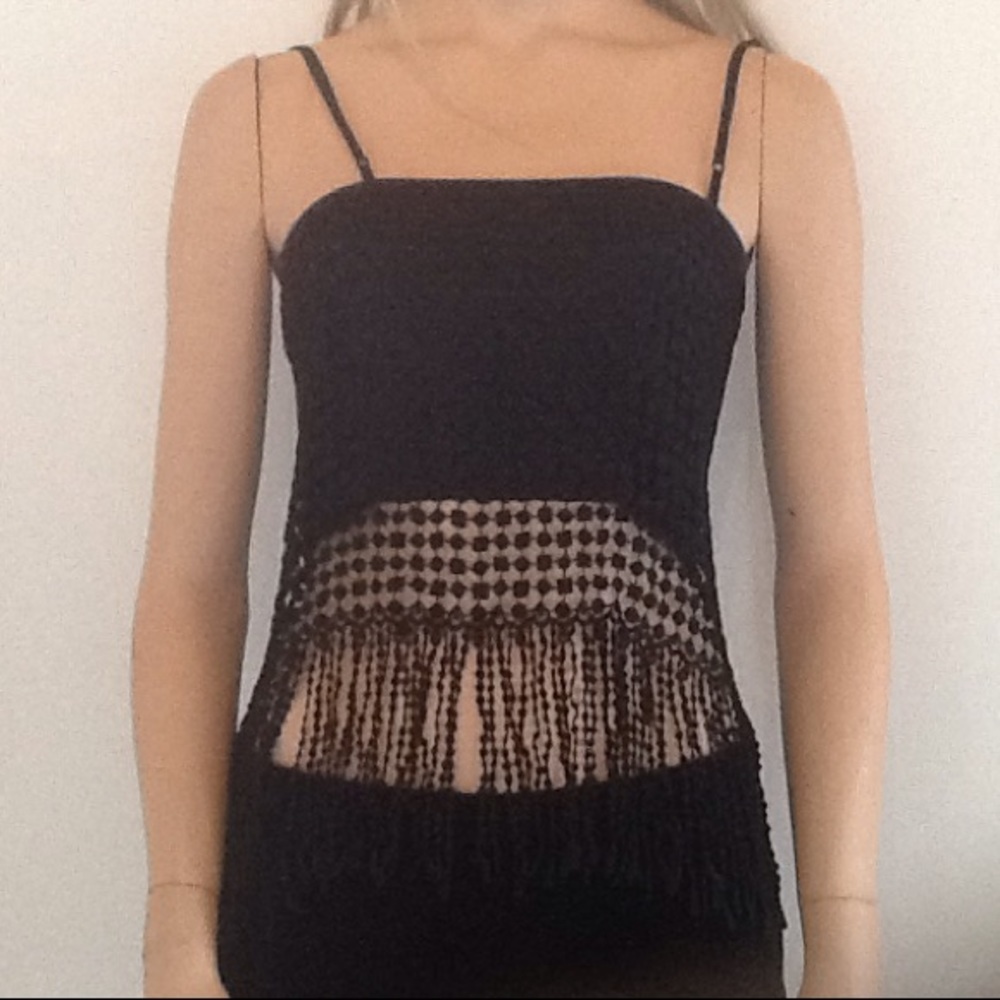 Great Black Fringe Summer Sleeveless Top