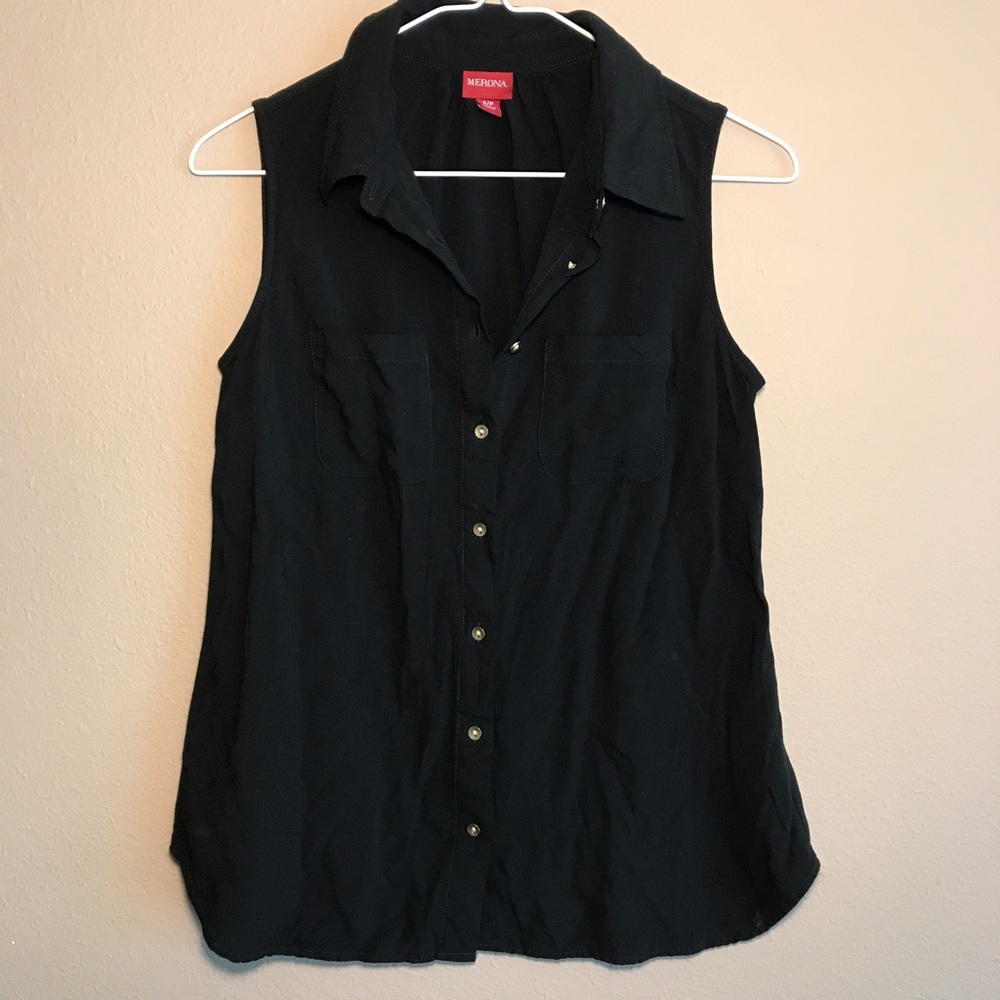 Black Collared Button Up Tank