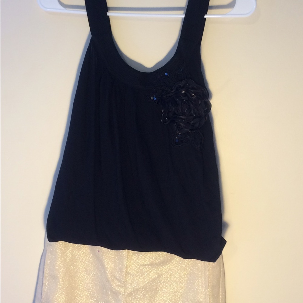 Black Express Tank Top with sequined ribbon rose