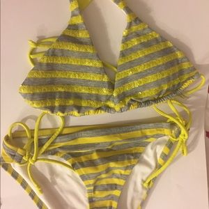Victoria Secret yellow and grey striped bikini