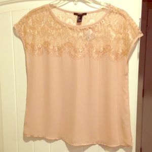 Forever 21 blush lace accent top