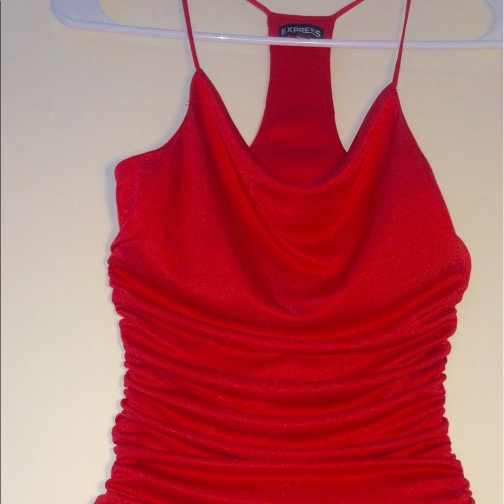 Red satin spaghetti strap dress tank cinched sides