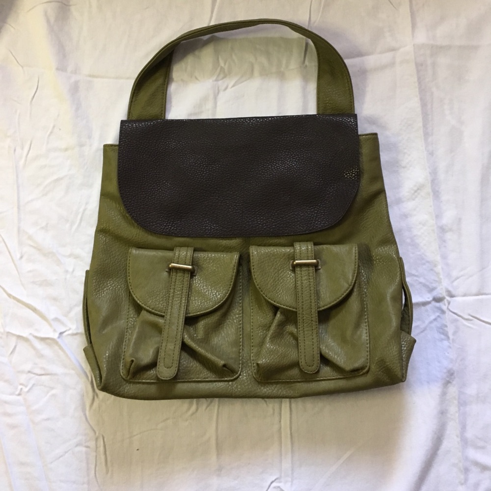 Shoulder bag: army green and dark brown