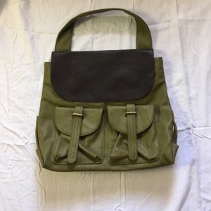 Shoulder bag: army green and dark brown