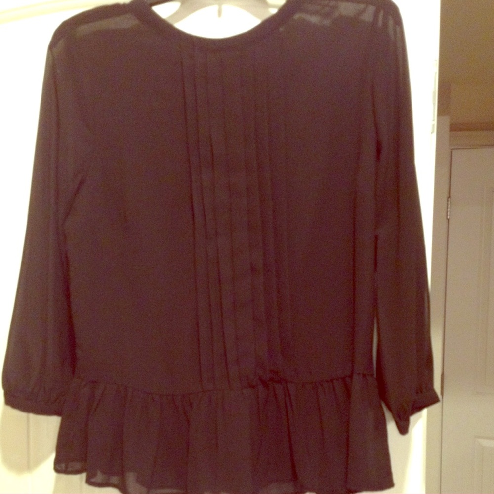 NWT sheer black peplum blouse with front pleat