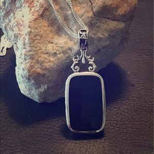 Black onyx/mop reversible silver necklace