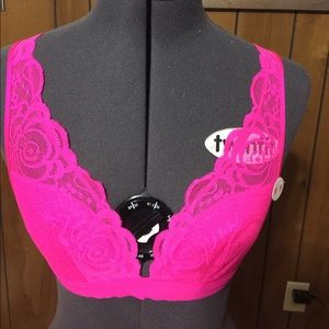 VS Pink Lace Plunge Bralette. Sz M. Reg/Tback