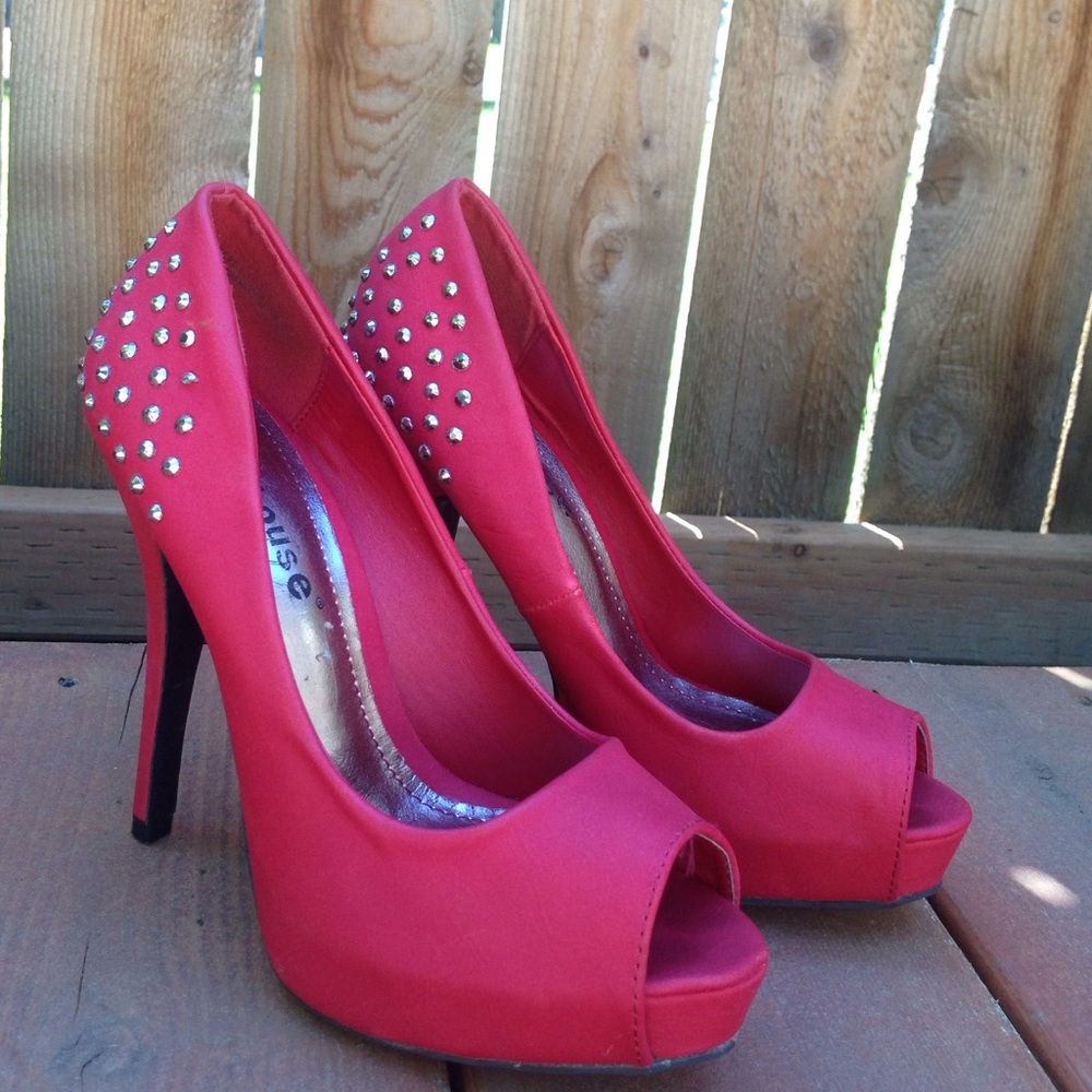 Red Peep-Toe Pumps