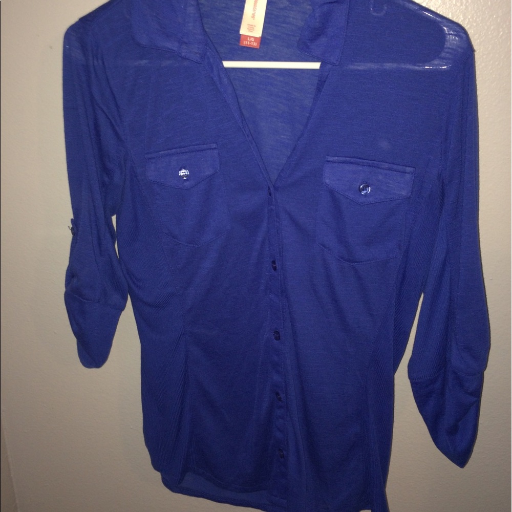 Blue 3/4 Sleeve Button Down Shirt