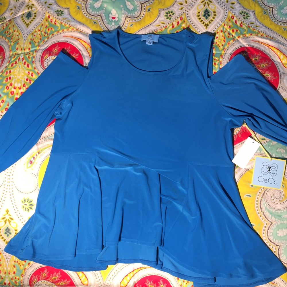 Cyan blue top with peekaboo shoulders